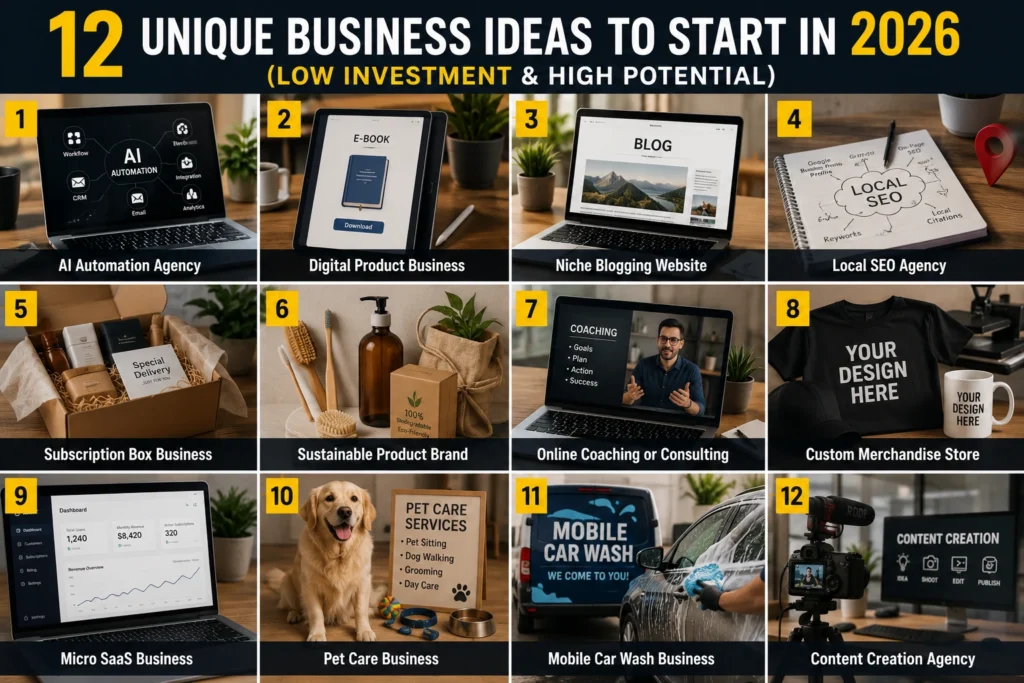 12 Unique Business Ideas to Start in 2026 (Low Investment & High Potential)