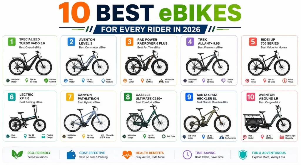 list of 10 Best eBikes for Every Rider in 2026