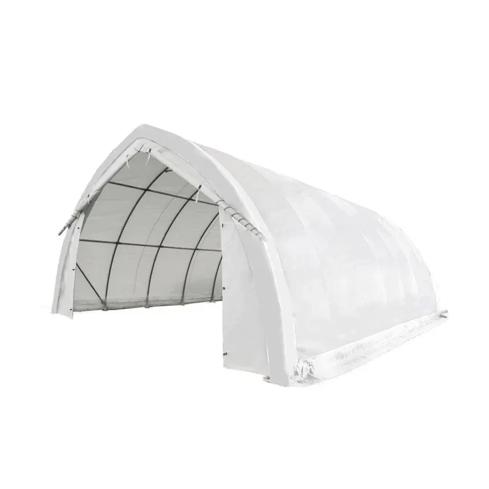 An arch wall shelter carries snow with less steel because the curve never lets the load bend anything. 