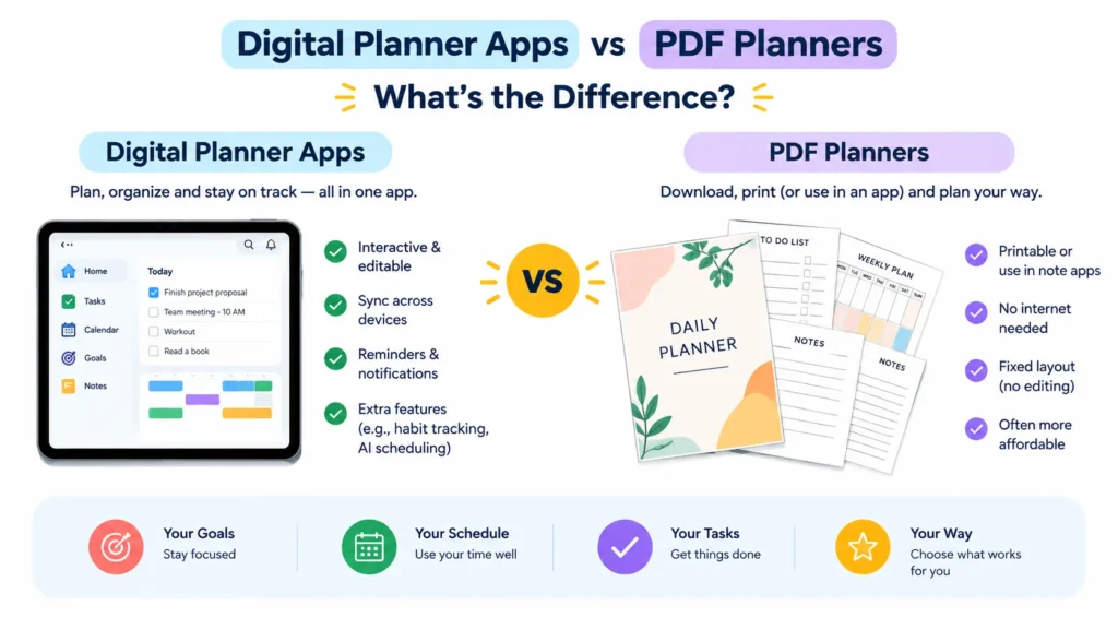Digital Planner Apps vs. PDF Planners: What's the Difference?